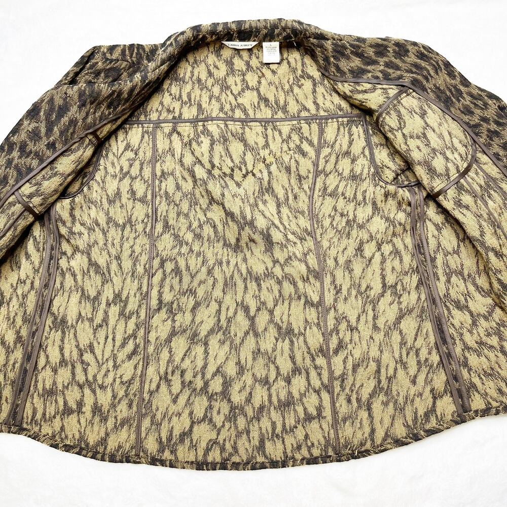 LAURA ASHLEY Tan Brown Cheetah Animal Print Button Down Blazer Jacket Large - Picture 7 of 8